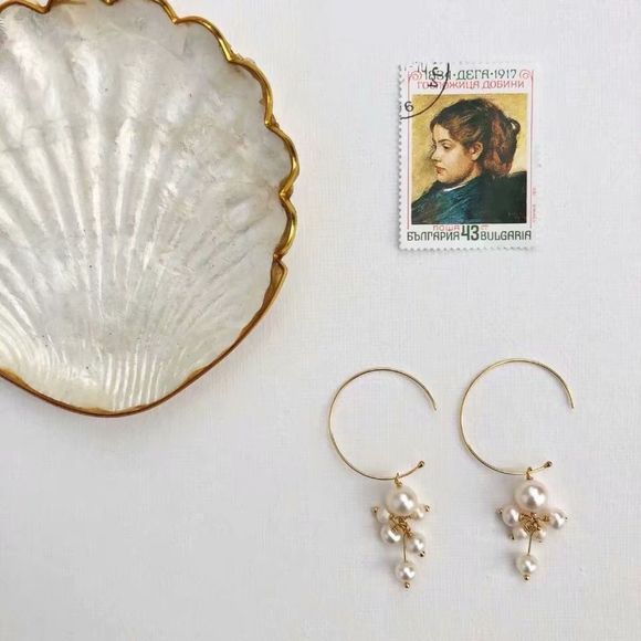 New Freshwater pearl cluster earrings Dangling Dainty gold pearl drop earrings - Picture 4 of 6